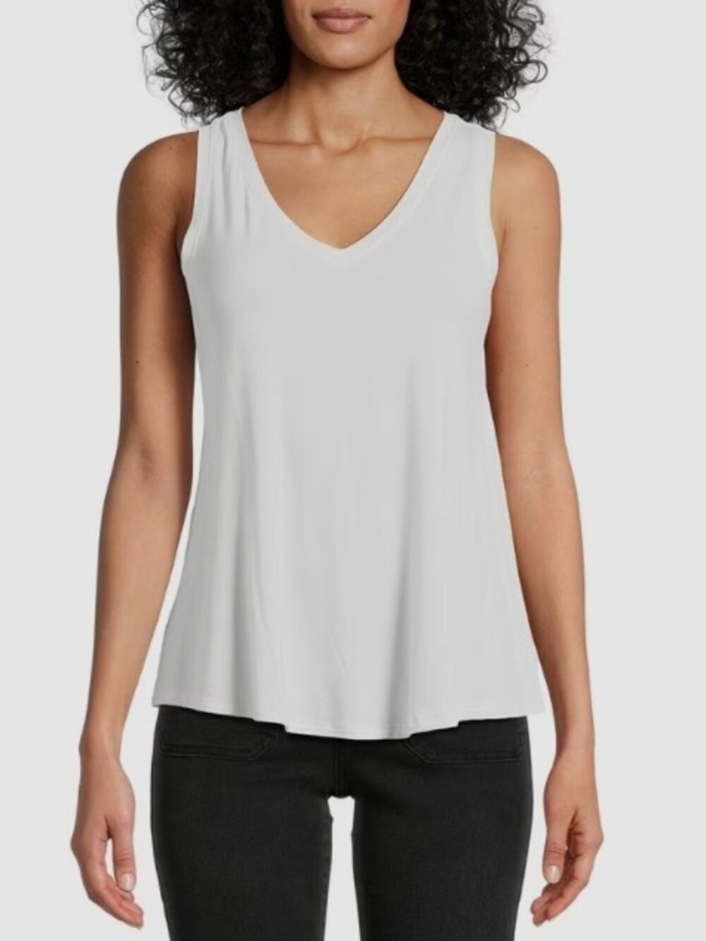 Time & Tru Vivid White V-Neck Swing Tank High Low Sleeveless Jersey Sz Various